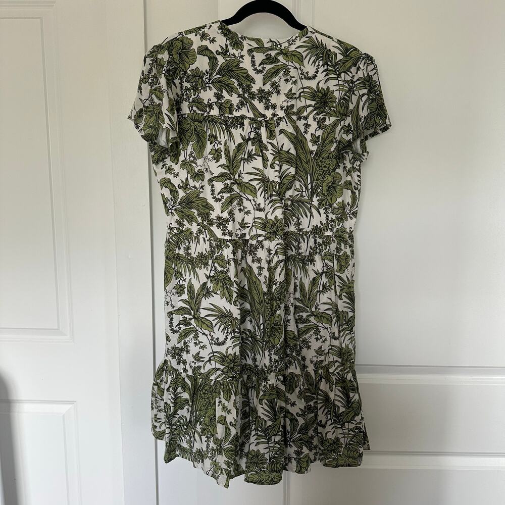 Madison Mathews (L) Tropical Botanical Block Print Green/White Preppy Mini Dress - Picture 2 of 6